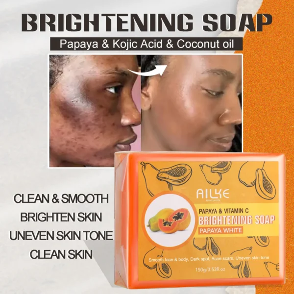 AILKE Papaya Lightening Soap, With Vitamin C, Deeply Moisturizing, Nourishing, Smooth, Gentle, Skin Brightening Soap 150g - Image 4