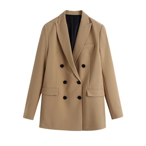Autumn Womens Double-Breasted Professional Blazer With Stitching Decoration Drape Pants - Image 2