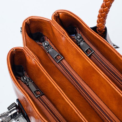 Wax leather luxury handbags Women Bags - Image 7
