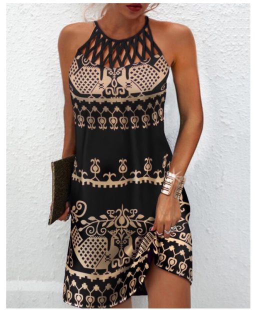 Fashion Print Dress Casual Halterneck Dresses For Women Summer Clothes - Image 3