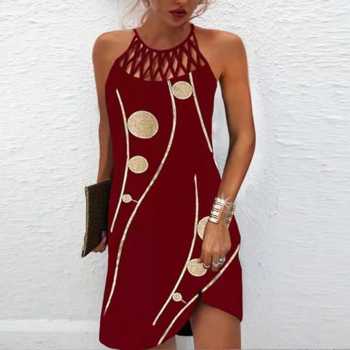 Fashion Print Dress Casual Halterneck Dresses For Women Summer Clothes - Image 5