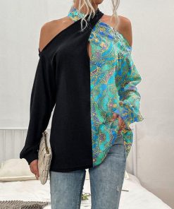 European And American Womens Halter Neck Straps Strapless Long Sleeved Blouse