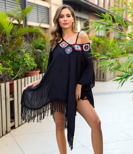 Womens Cover Up Dress Tassel Floral Sexy Beachwear Swimwear - Image 2
