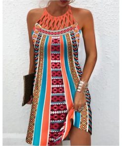 Fashion Print Dress Casual Halterneck Dresses For Women Summer Clothes