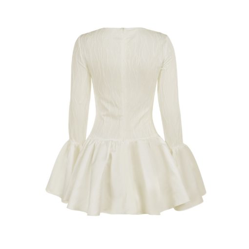 Round-neck Flared Sleeves Long Sleeve Ruffles Dress - Image 4