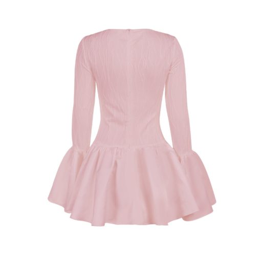 Round-neck Flared Sleeves Long Sleeve Ruffles Dress - Image 3