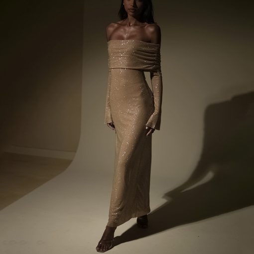 Fashion Style Temperament Panel Pressing Slim-fit Off-neck Dress - Image 2