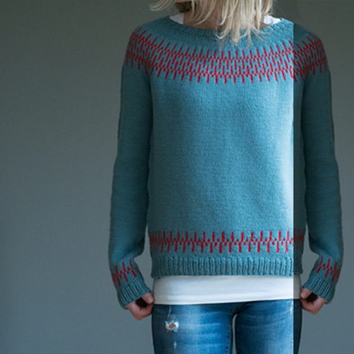 Women's Fashion Round Neck Multicolor Loose Leisure Pullover Knitwear Sweater - Image 3