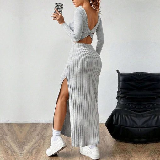 Women's Simple Square Collar Backless Dress