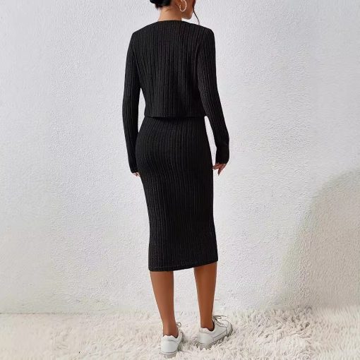Front Button Cropped Top And Slim Fit Dress - Image 8