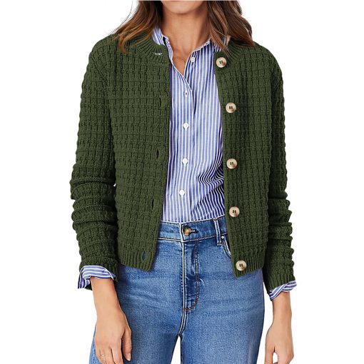Women's Solid Color Commute Knitted Cardigan Casual Sweater Coat - Image 5