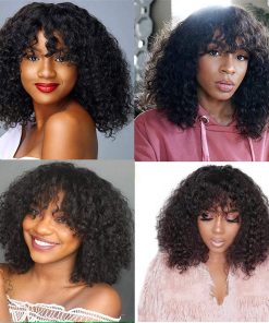 Kinky Curly Human Hair Wigs With Bangs