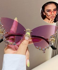 Luxury Diamond Butterfly Sunglasses Women Brand Y2K Vintage Rimless Oversized Sun Glasses Ladies Eyewear Shades