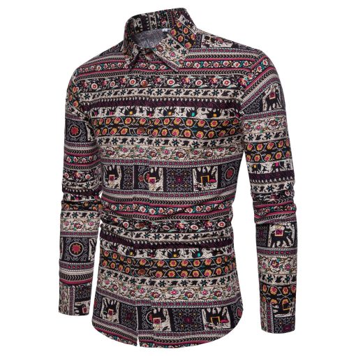 Men Long Sleeve Cotton Flower Shirt - Image 8