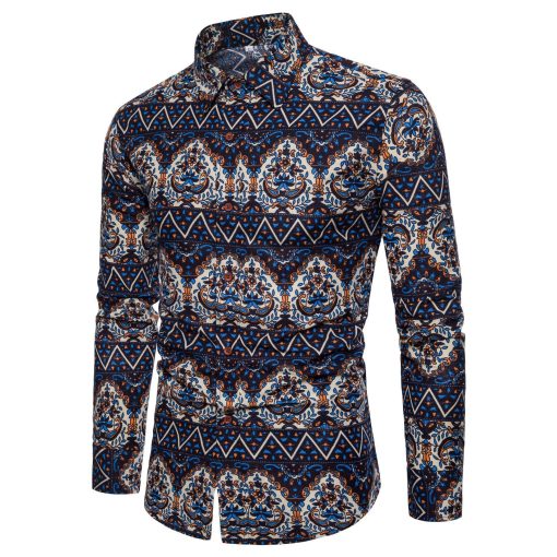 Men Long Sleeve Cotton Flower Shirt - Image 6