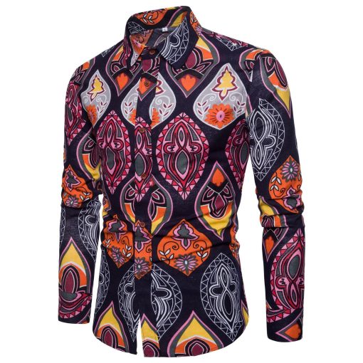 Men Long Sleeve Cotton Flower Shirt - Image 7