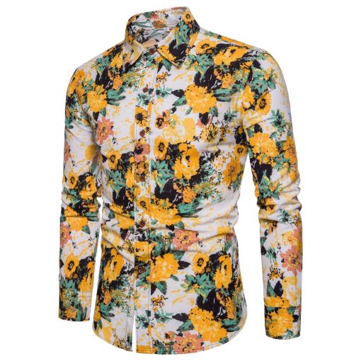 Men Long Sleeve Cotton Flower Shirt - Image 5