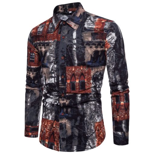 Men Long Sleeve Cotton Flower Shirt - Image 10