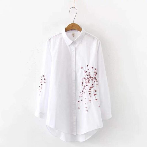 Long Sleeve White Embroidered Loose Shirt - Image 3