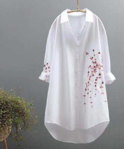 Long Sleeve White Embroidered Loose Shirt