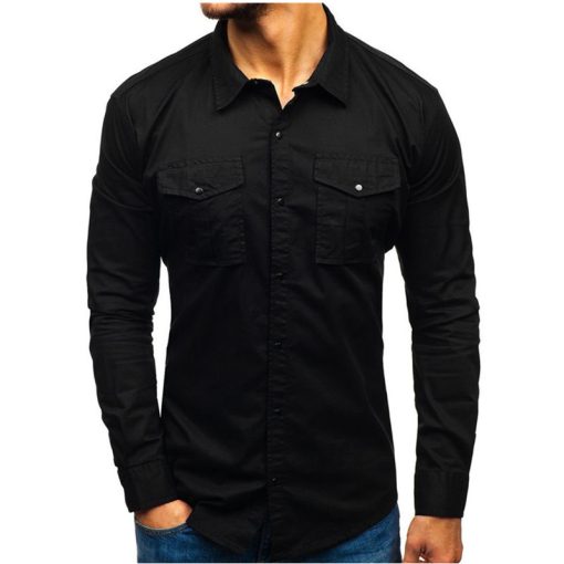 Men Autumn Winter Long Sleeve Blouse Man Cotton Shirt - Image 2
