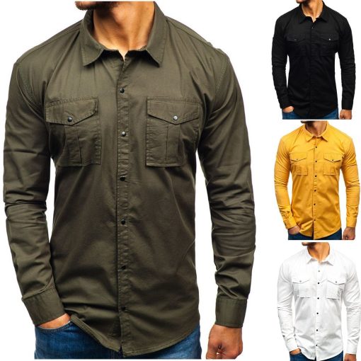 Men Autumn Winter Long Sleeve Blouse Man Cotton Shirt - Image 4