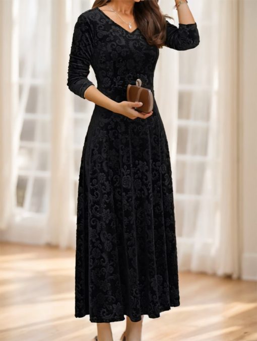 Floral Paisley Pattern Velvet Dress