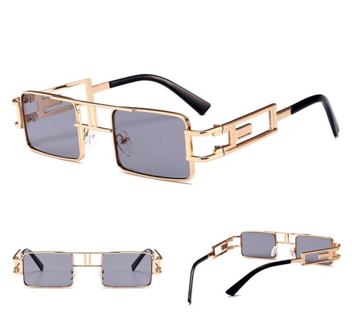 mens rectangular sunglasses steampunk men metal frame gold black red flat top square sun glasses for women - Image 5