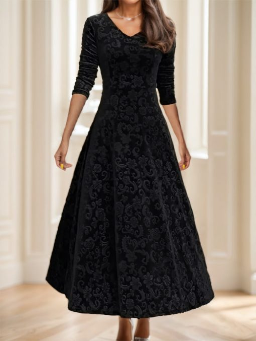 Floral Paisley Pattern Velvet Dress - Image 2