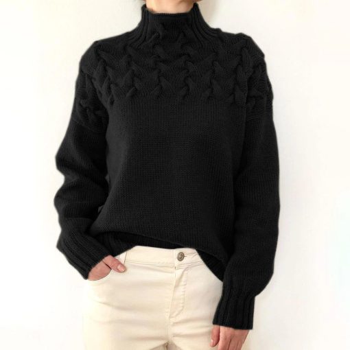 Fashion Cable Woven Detail High Collar - Image 6