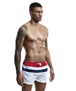 Man White Red Patchwork Beach Pants Surf Sport Shorts