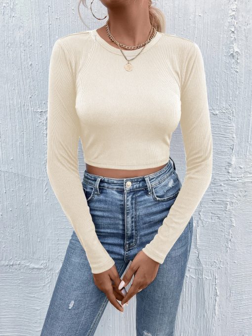 Women's Round Neck Pullover Casual Long Sleeve T-shirt Top - Image 8