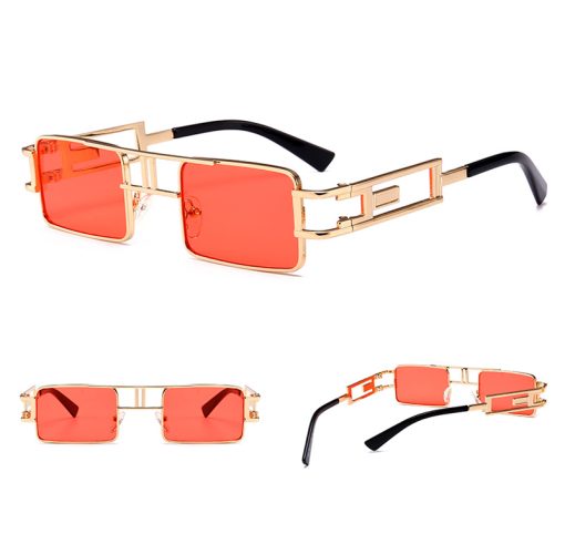 mens rectangular sunglasses steampunk men metal frame gold black red flat top square sun glasses for women - Image 7
