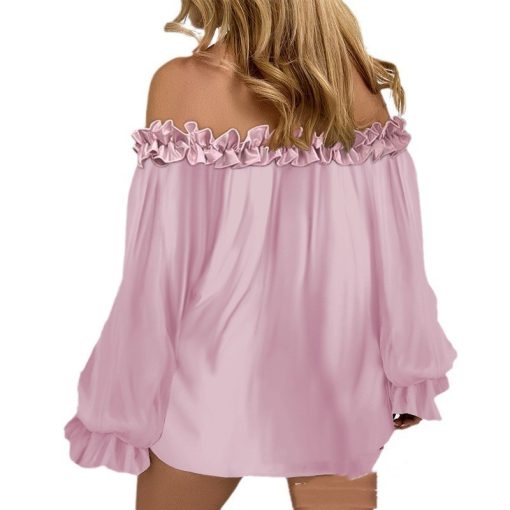 Casual Blouses Shoulder Off-Shoulder Long Sleeve Top Lotus Leaf Sleeve Shirt Loose Women's Clothing - Image 9