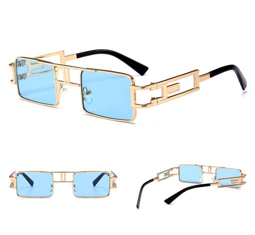 mens rectangular sunglasses steampunk men metal frame gold black red flat top square sun glasses for women - Image 2
