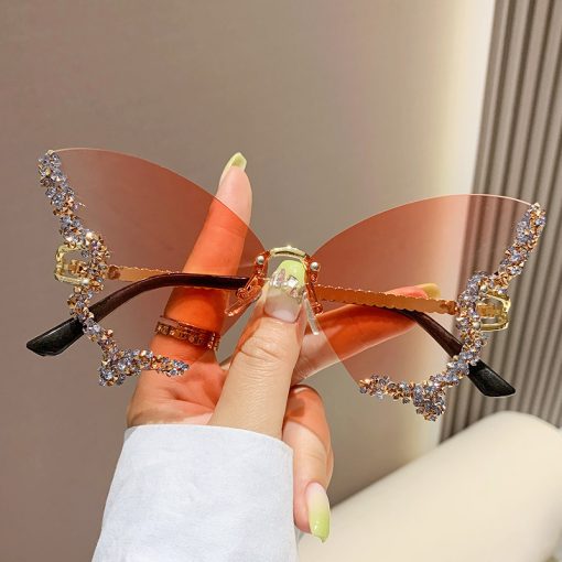 Luxury Diamond Butterfly Sunglasses Women Brand Y2K Vintage Rimless Oversized Sun Glasses Ladies Eyewear Shades - Image 2