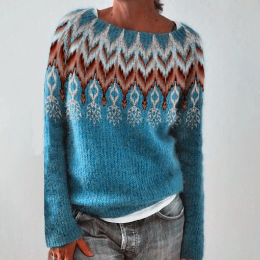 Women's Fashion Round Neck Multicolor Loose Leisure Pullover Knitwear Sweater - Image 2