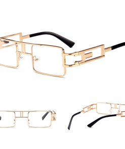 mens rectangular sunglasses steampunk men metal frame gold black red flat top square sun glasses for women