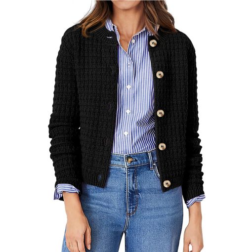 Women's Solid Color Commute Knitted Cardigan Casual Sweater Coat - Image 4