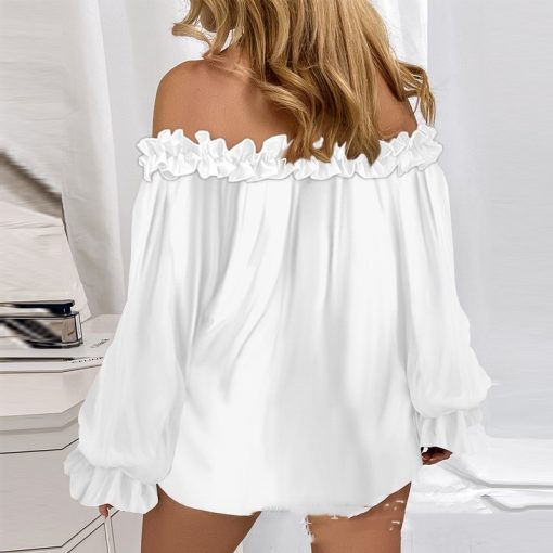 Casual Blouses Shoulder Off-Shoulder Long Sleeve Top Lotus Leaf Sleeve Shirt Loose Women's Clothing - Image 8