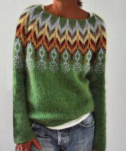 Women's Fashion Round Neck Multicolor Loose Leisure Pullover Knitwear Sweater