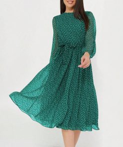 European And American Leisure Vacation Style Polka Dot Long Sleeve Maxi Dress
