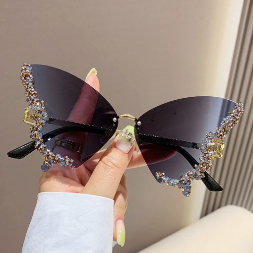 Luxury Diamond Butterfly Sunglasses Women Brand Y2K Vintage Rimless Oversized Sun Glasses Ladies Eyewear Shades - Image 4