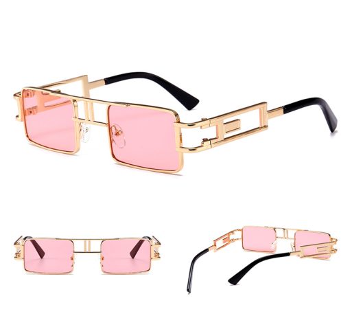 mens rectangular sunglasses steampunk men metal frame gold black red flat top square sun glasses for women - Image 4