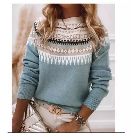 Women's Round Neck Multicolor Loose Fashion Pullover Sweater - Image 5