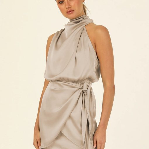 Elegant Halter Neck Dress Fashion Sleeveless Waist-tied Short Dresses For Evening Party Clothing Women - Image 5