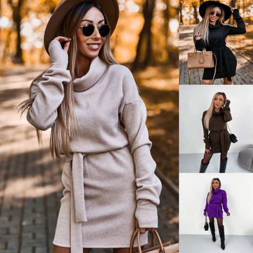 High Collar Belt Fashion Long Sleeve Skirt - Image 5