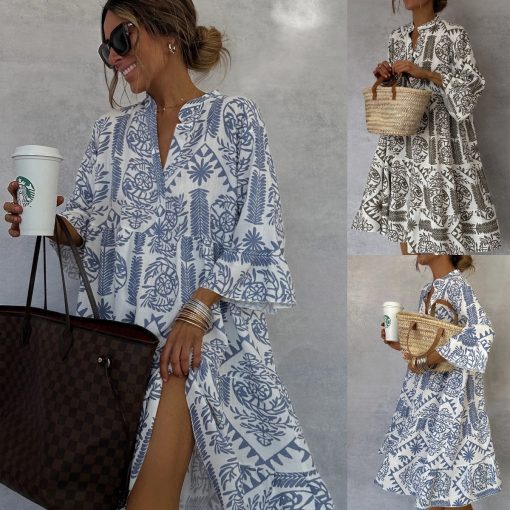 Dress Printed 34 Sleeves Shirt For Women - Image 8