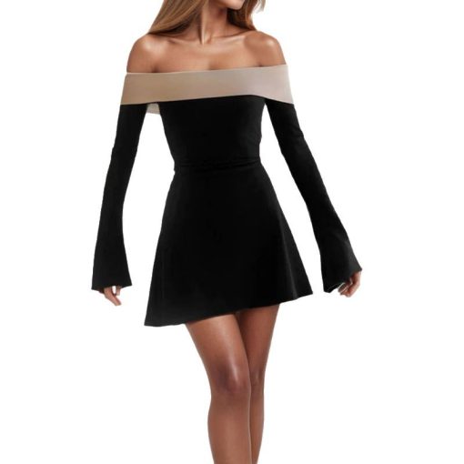 Contrast Color Laminated Chest Wrap Long Sleeve Dress - Image 2