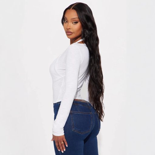 Women's Off-the-shoulder V-neck Fake Two-piece Top Slim Fit - Image 3